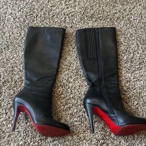 Christian Louboutin Black Heeled Boots with Signature Red Soles